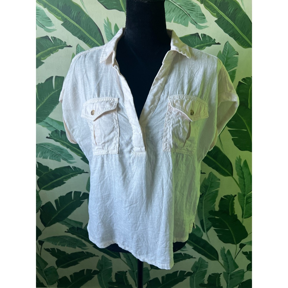 Nicole Miller Linen Top Women M Cream